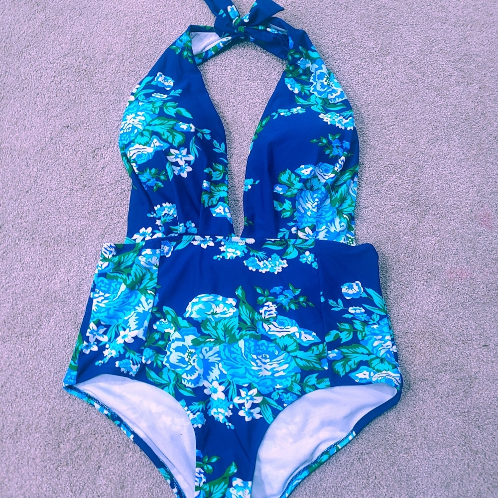 Halter Blue floral bathing suit